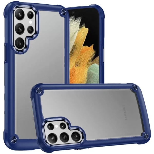 Transparent Hybrid Case with Metal Buttons - DARK BLUE  GALAXY S21 ULTRA