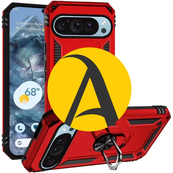 Hybrid ARMOR WITH RING STAND CASE - RED GOOGLE PIXEL 9 PRO XL 6.8INCH