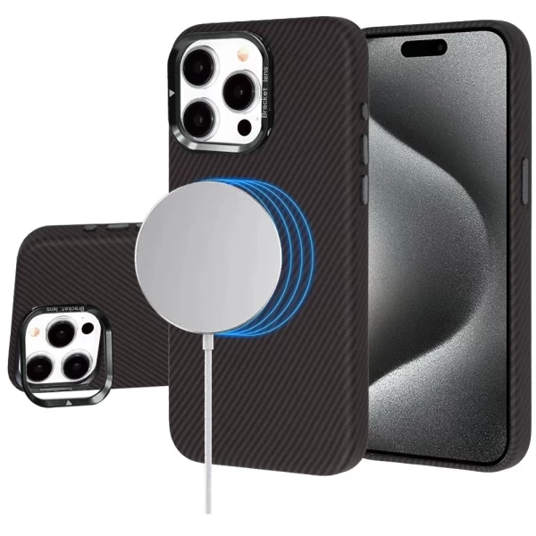 LEATHER CARBON MAGSAFE WITH STAND - BROWN (I4)  IPHONE 16 PRO