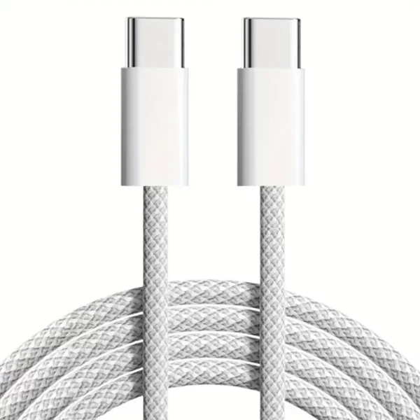 (IV) USB - C TO C 60 WATTS BRAIDED CABLE For iphone 15 Series (3.3FT) (NO LOGO) - WHITE  iPHONE 16 SERIES CABLE