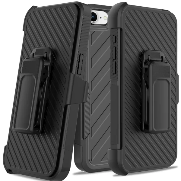 Noble lined shockproof dual layer hybrid with Holster - Black/Black  IPHONE 16e (SE 4)