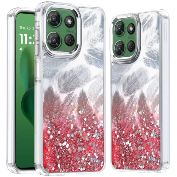 Epoxy Glitter Shimmer Hybrid Case - RED  MOTO G POWER 5G 2025