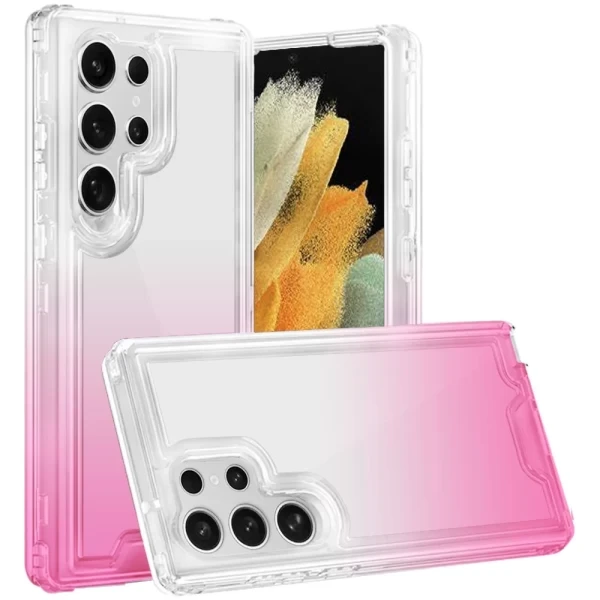 Two Tone Shockproof Transparent Hybrid Case - Clear + Pink GALAXY S21 ULTRA