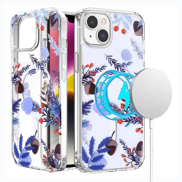 AMUSE MAGSAFE CLEAR - TEAL FLORAL LEAVES (F1)  IPHONE 15