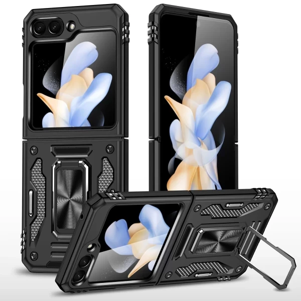 Hybrid ARMOR WITH RING STAND CASE WITH CAM SLIDE - BLACK GALAXY Z FLIP 5