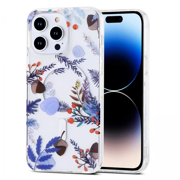 AMUSE MAGSAFE CLEAR - TEAL FLORAL LEAVES (F1)  IPHONE 15 PRO