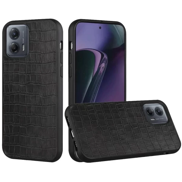 Hard PU Leather Croc Design Hybrid Case - BLACK  MOTO EDGE PLUS 2023