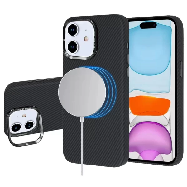 LEATHER CARBON MAGSAFE WITH STAND- BLACK (I2)  IPHONE 11