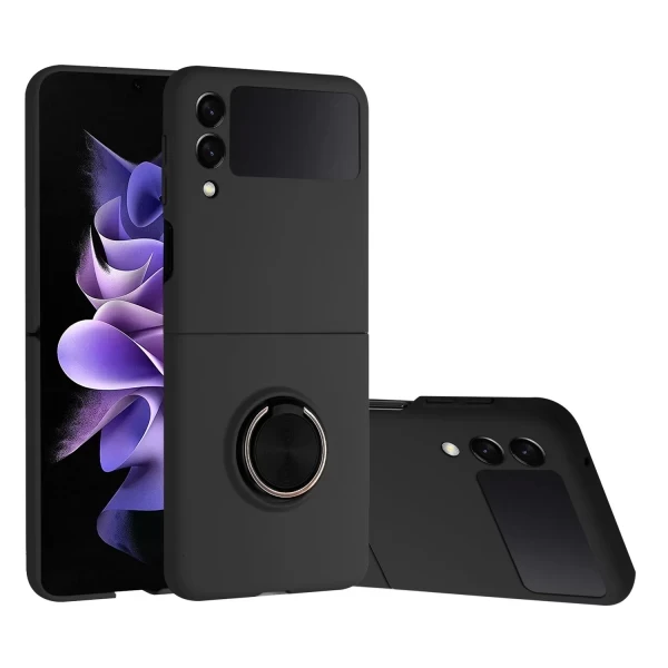 Snap On Premium Matte Finish Case With Ring STAND - BLACK  GALAXY Z FLIP 6