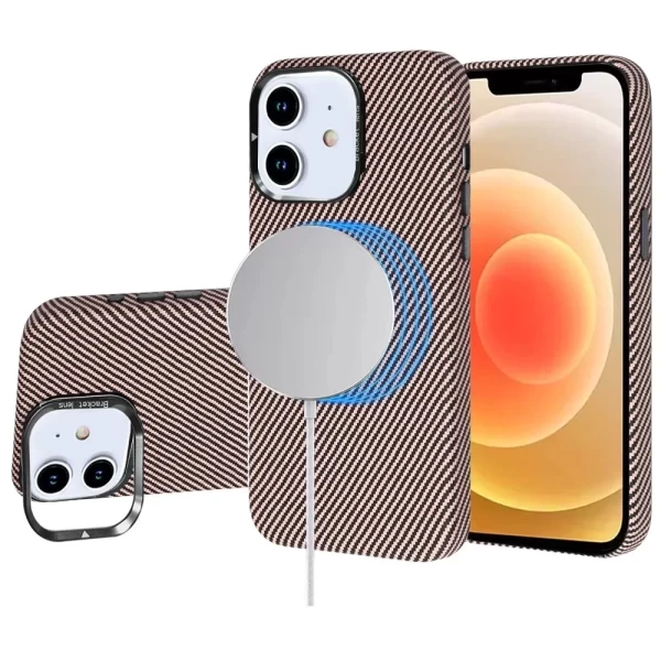 LEATHER CARBON MAGSAFE WITH STAND - PINK (I9)  IPHONE 12 / 12 PRO