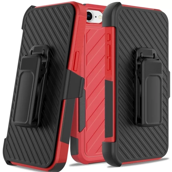 Noble lined shockproof dual layer hybrid with Holster - Red/Black  IPHONE 16e (SE 4)