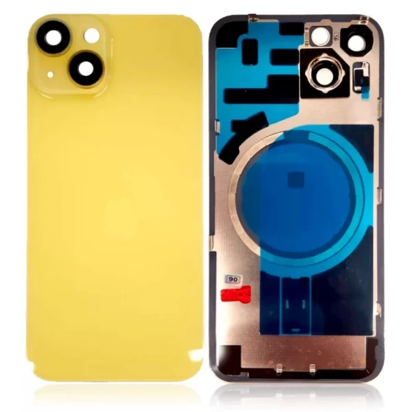 BACK GLASS NO LOGO WITH STEEL PLATE & MAGSAFE MAGNET PRE-INSTALLED COMPATIBLE FOR IPHONE 14 PLUS - YELLOW
