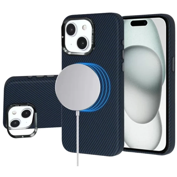 LEATHER CARBON MAGSAFE WITH STAND - DARK BLUE (I1)  IPHONE 15