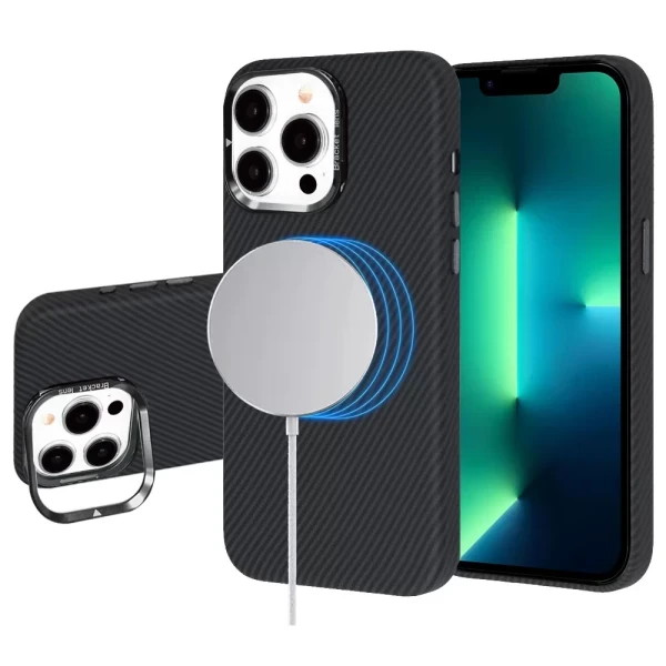 LEATHER CARBON MAGSAFE WITH STAND- BLACK (I2)  IPHONE 13/12 PRO MAX