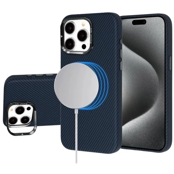 LEATHER CARBON MAGSAFE WITH STAND - DARK BLUE (I1) IPHONE 15 PRO MAX